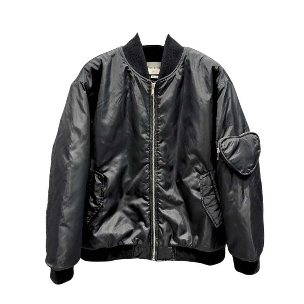 GG NYLON BOMBER JACKET WITH HEART POCKET BLACK