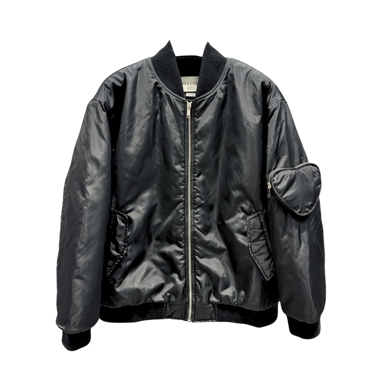 GG NYLON BOMBER JACKET WITH HEART POCKET BLACK
