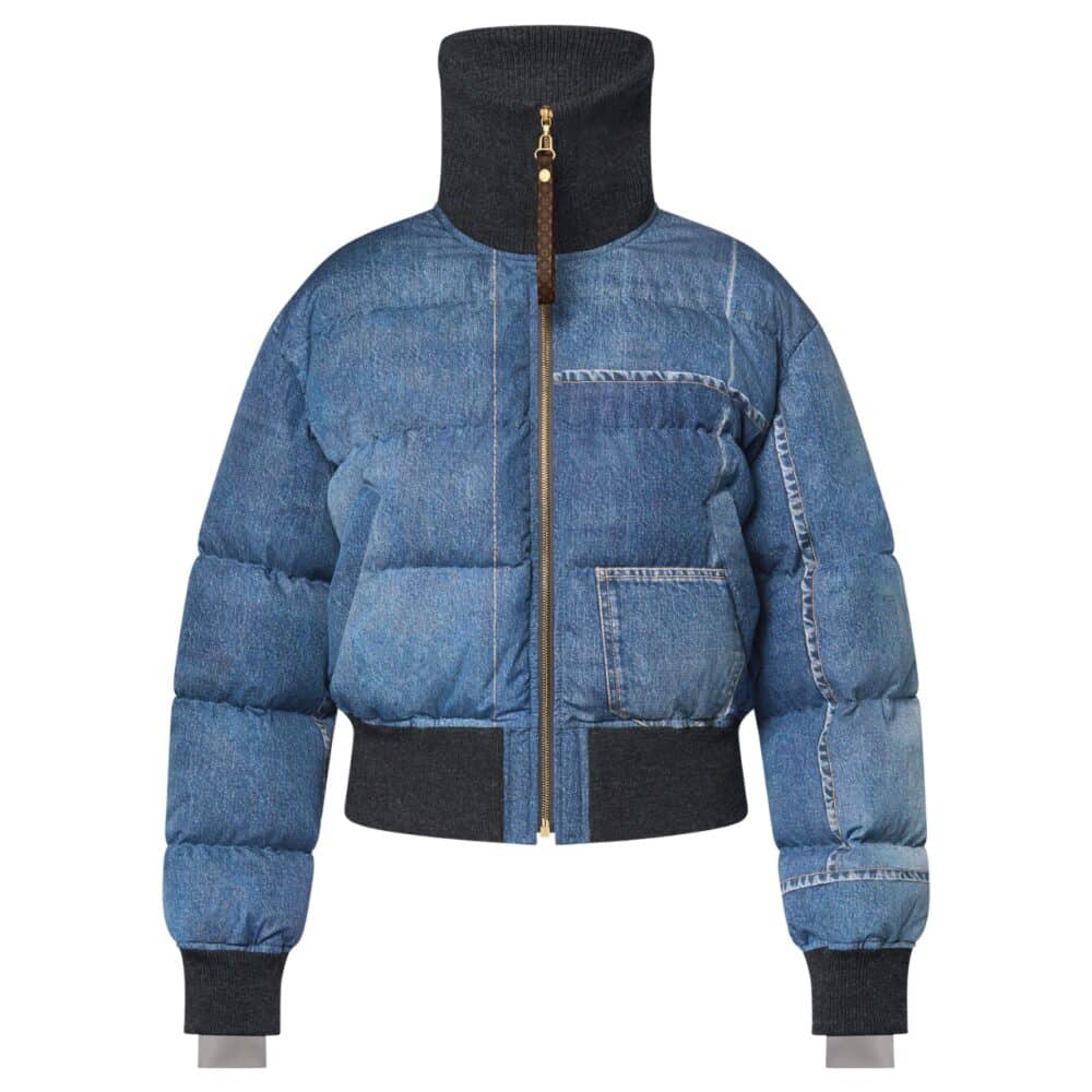 LV DENIM PRINT CROPPED PUFFER JACKET DENIM BLUE 1AGBUG