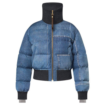 LV DENIM PRINT CROPPED PUFFER JACKET DENIM BLUE 1AGBUG