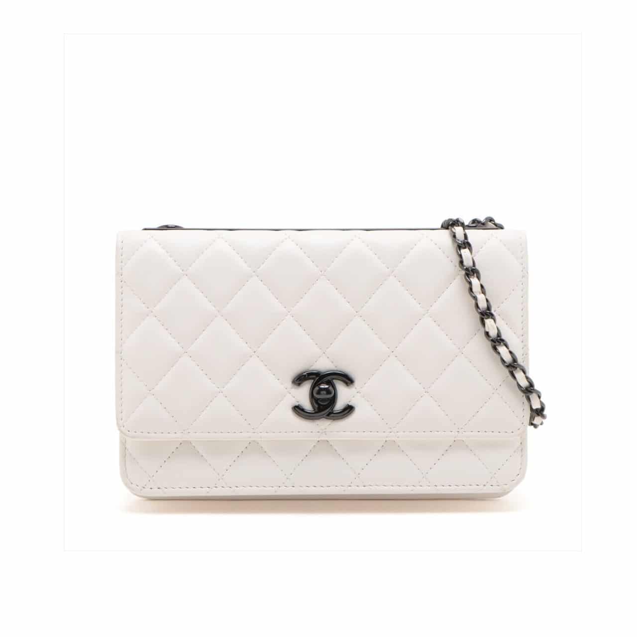 CC WALLET ON CHAIN WHITE LAMBSKIN 19CM