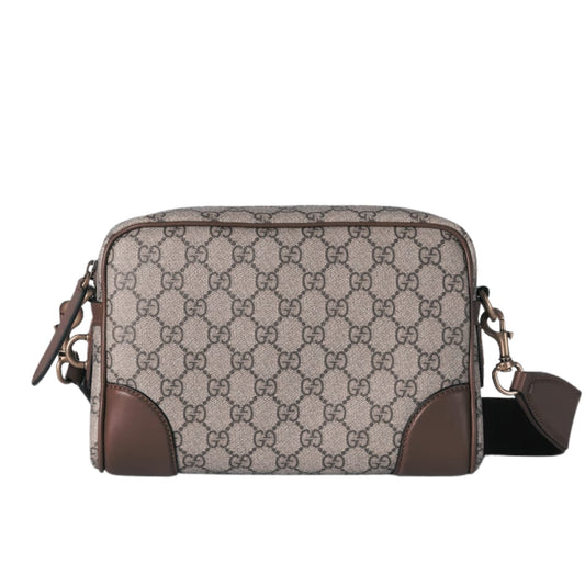 GG GG EMBLEM SMALL CROSSBODY BAG GREY AND DARK BROWN 23CM