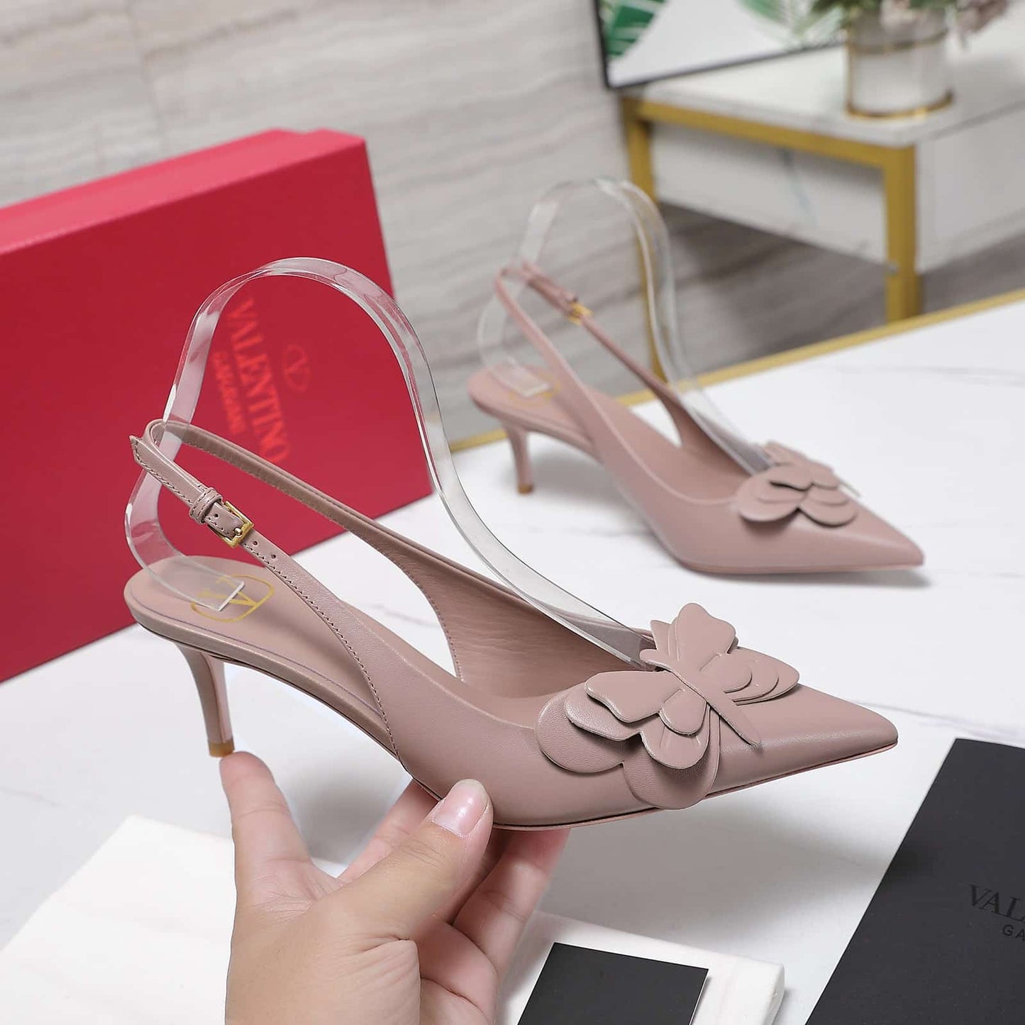 VO GARAVANI PAPIER PHALÈNE SLINGBACK PUMPS PINK
