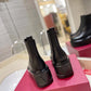 VL GARAVANI UNIQUEFORM V LOGO LEATHER PLATFORM BOOTS BLACK