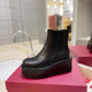 VL GARAVANI UNIQUEFORM V LOGO LEATHER PLATFORM BOOTS BLACK