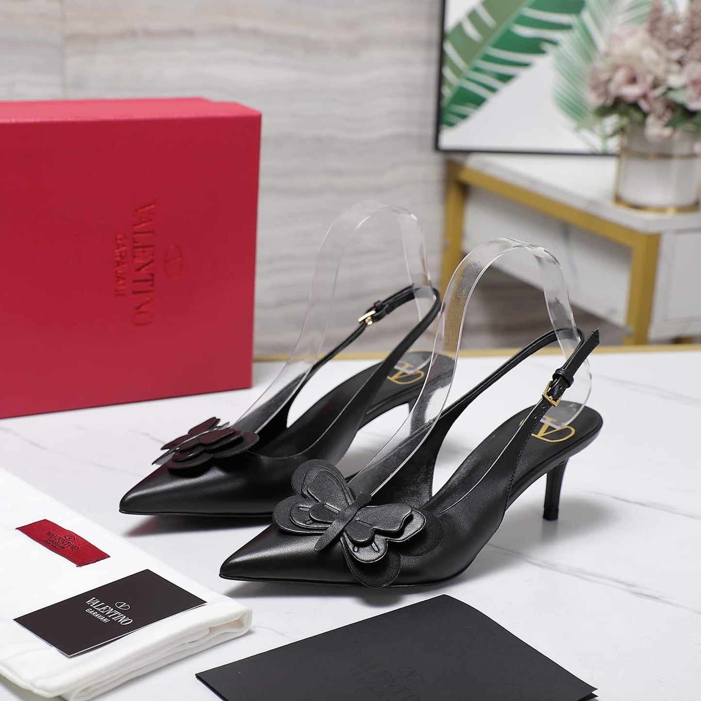 VO GARAVANI PAPIER PHALÈNE SLINGBACK PUMPS BLACK