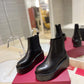 VL GARAVANI UNIQUEFORM V LOGO LEATHER PLATFORM BOOTS BLACK