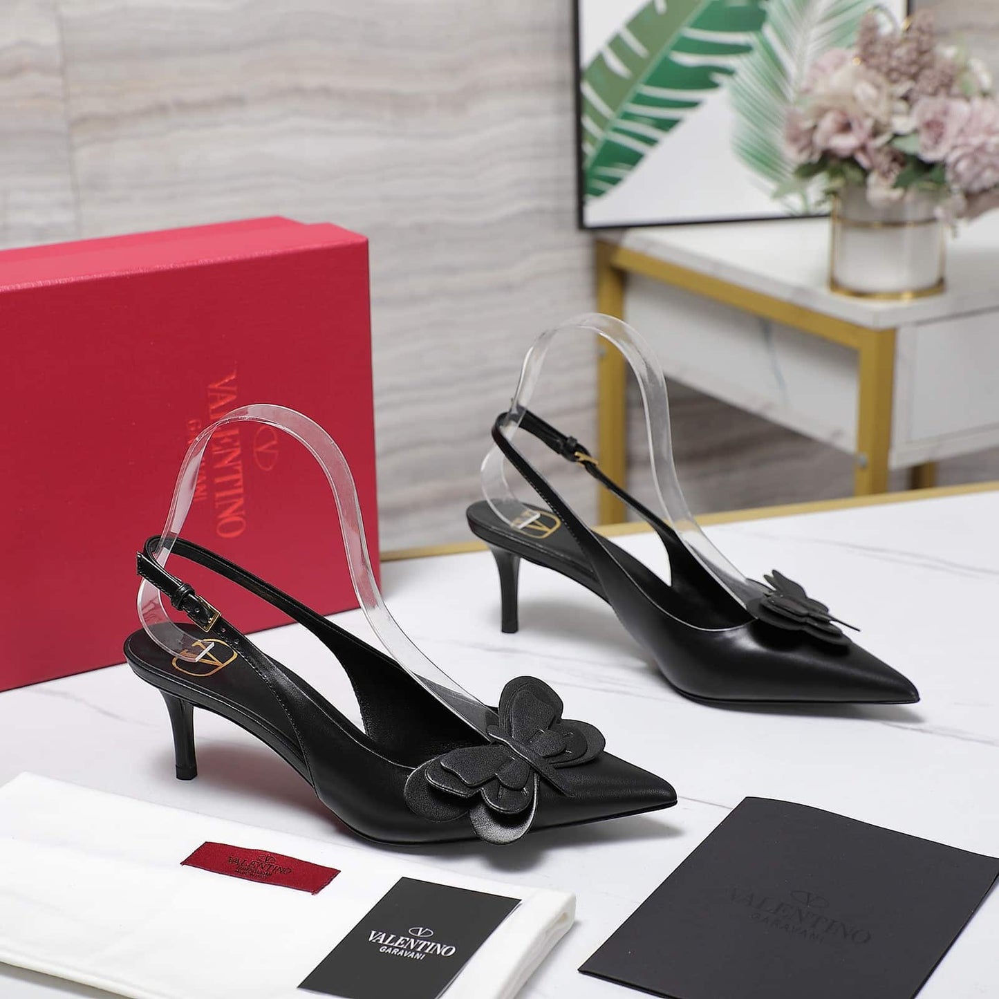 VO GARAVANI PAPIER PHALÈNE SLINGBACK PUMPS BLACK