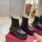 VL GARAVANI UNIQUEFORM V LOGO LEATHER PLATFORM BOOTS BLACK