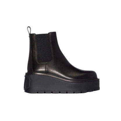 VL GARAVANI UNIQUEFORM V LOGO LEATHER PLATFORM BOOTS BLACK