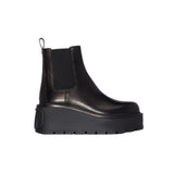 VL GARAVANI UNIQUEFORM V LOGO LEATHER PLATFORM BOOTS BLACK