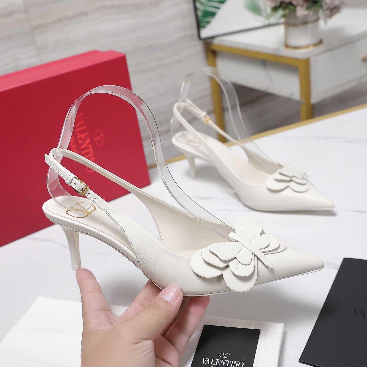 VO GARAVANI PAPIER PHALÈNE SLINGBACK PUMPS WHITE