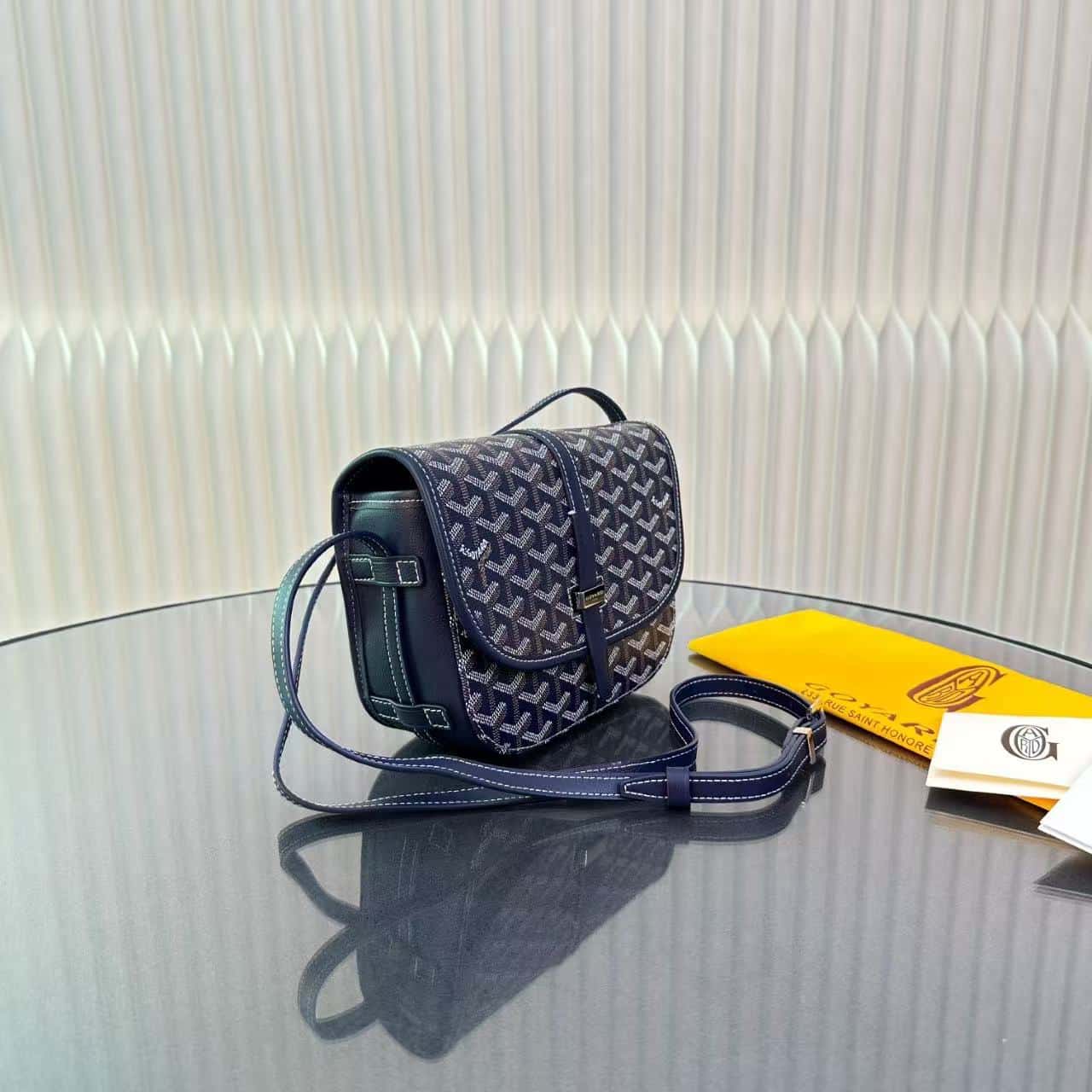 GOYARD GOYARDINE BELVEDERE PM MESSENGER BAG NAVY 21CM BELVE3PMLTY12CG12P