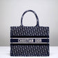DIR1286 Book Tote big size 36.5cm 41.5cm Oblique Embroidery blue white-2