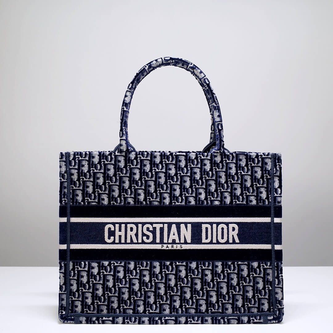 DIR1286 Book Tote big size 36.5cm 41.5cm Oblique Embroidery blue white-2