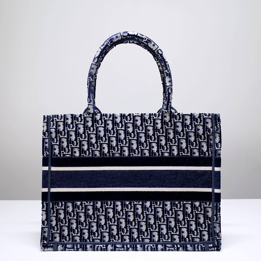 DIR1286 Book Tote big size 36.5cm 41.5cm Oblique Embroidery blue white-2
