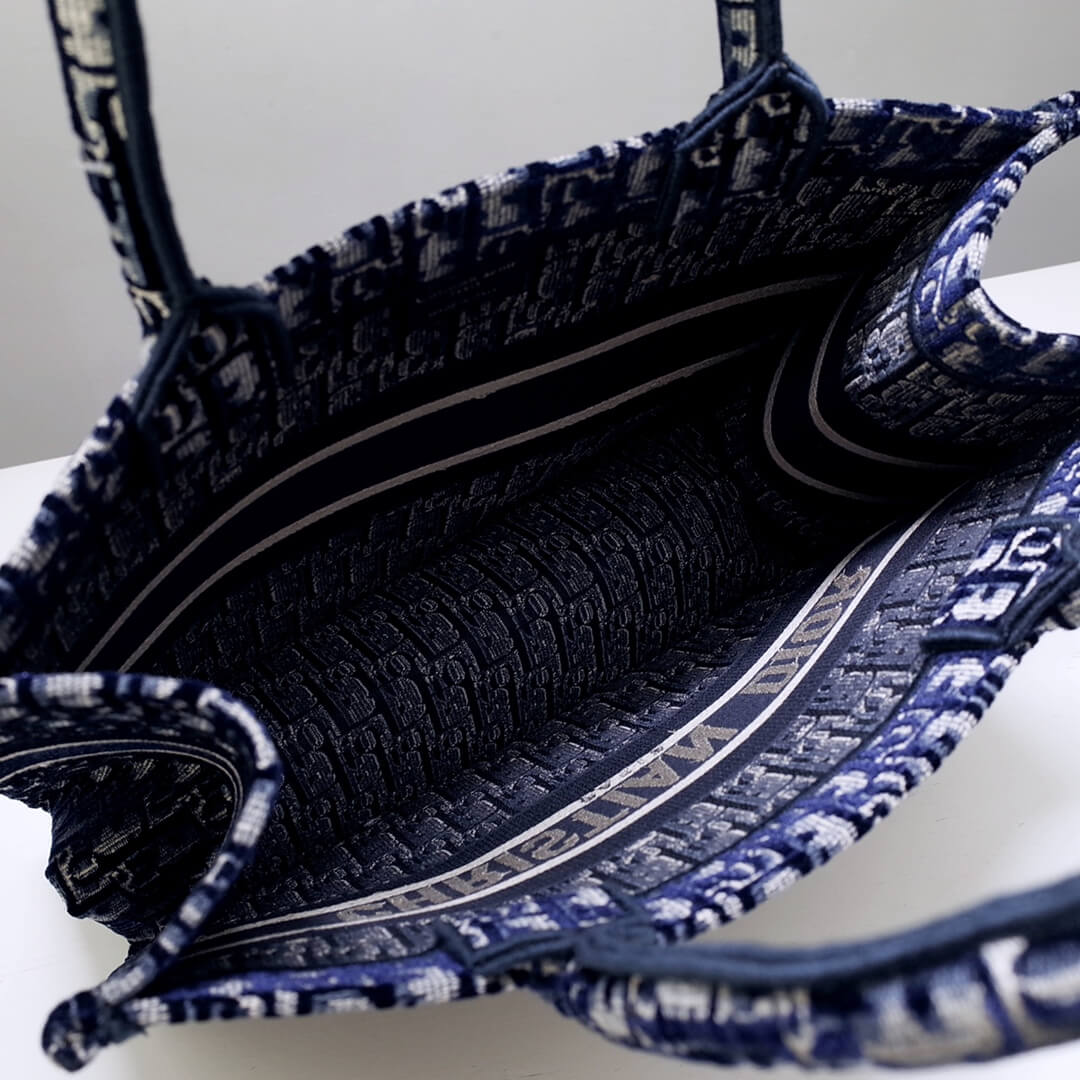 DIR1286 Book Tote big size 36.5cm 41.5cm Oblique Embroidery blue white-2