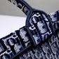 DIR1286 Book Tote big size 36.5cm 41.5cm Oblique Embroidery blue white-2