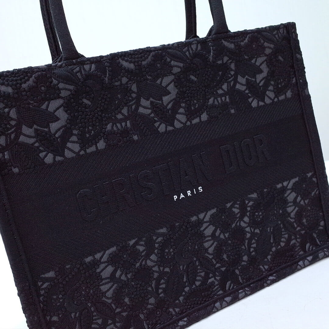 DIR1286 book tote small size 36.5cm 41.5cm embroidery black-3
