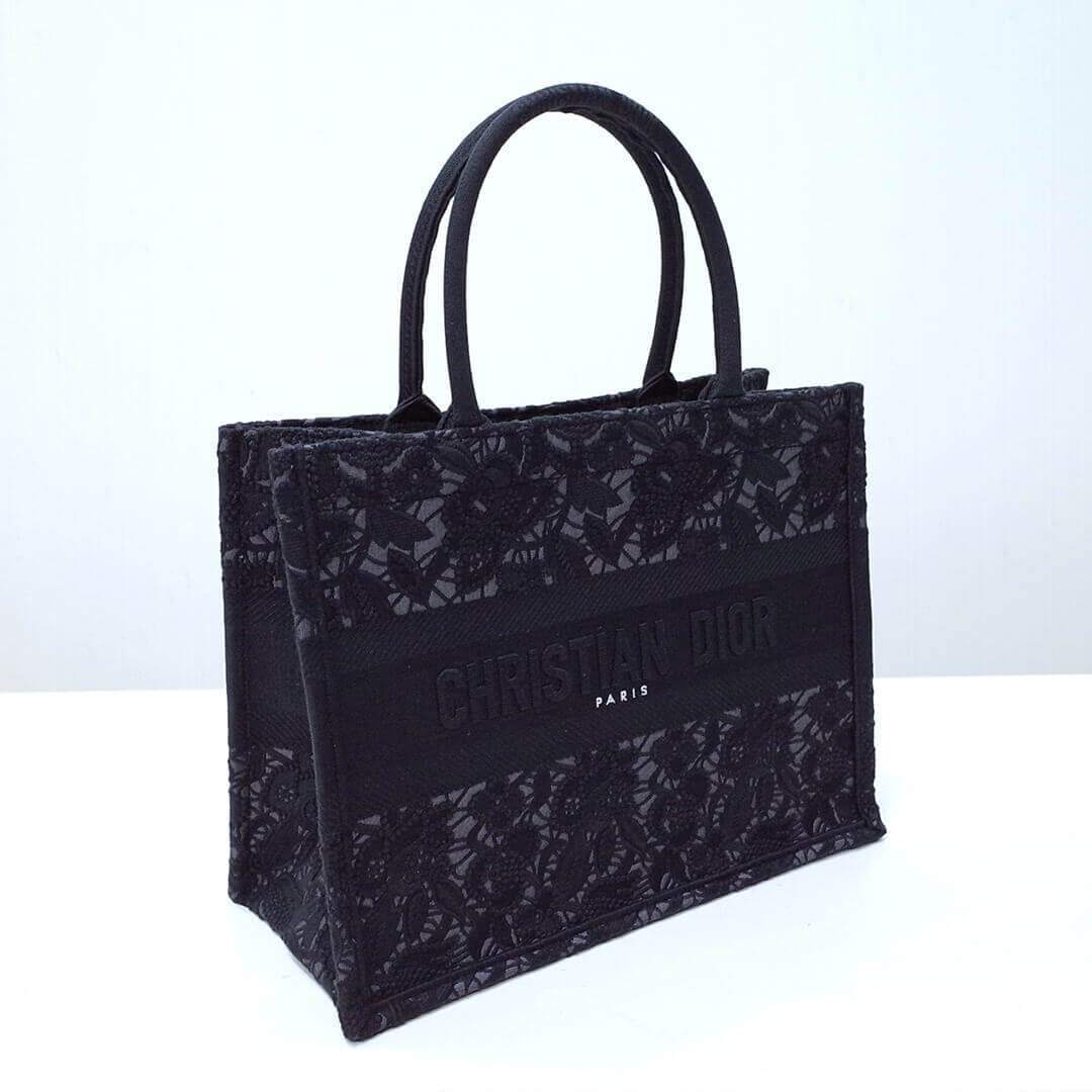 DIR1286 book tote small size 36.5cm 41.5cm embroidery black-3