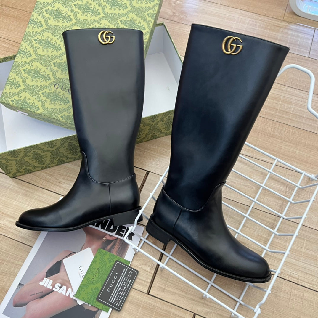 GG GG LEATHER HIGH BOOTS BLACK