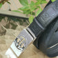 GC BELT Cowhide leather blue Silver buckle wide 3.4cm Automatic buckle