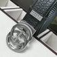 GC BELT Cowhide leather black Silver buckle wide 3.4cm Automatic buckle