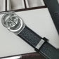GC BELT Cowhide leather black Silver buckle wide 3.4cm Automatic buckle