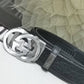 GC BELT Cowhide leather black Silver buckle wide 3.4cm Automatic buckle