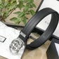 GC BELT Cowhide leather blue Silver buckle wide 3.5cm Automatic buckle