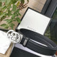 GC BELT Cowhide leather blue Silver buckle wide 3.5cm Automatic buckle