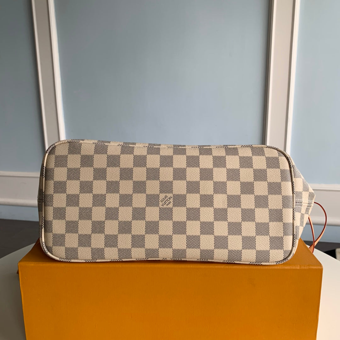 Neverfull N41605 MM Damier Azur Bag N41361 white Pink inside