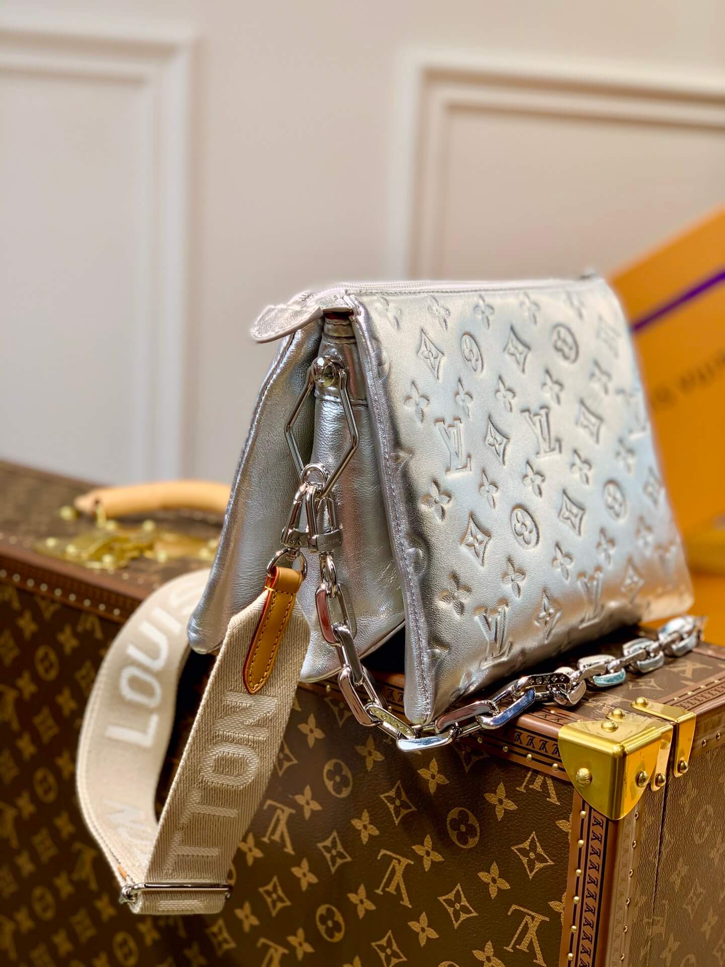 M57913 Coussin Monogram 26cm silver Female bag All leather