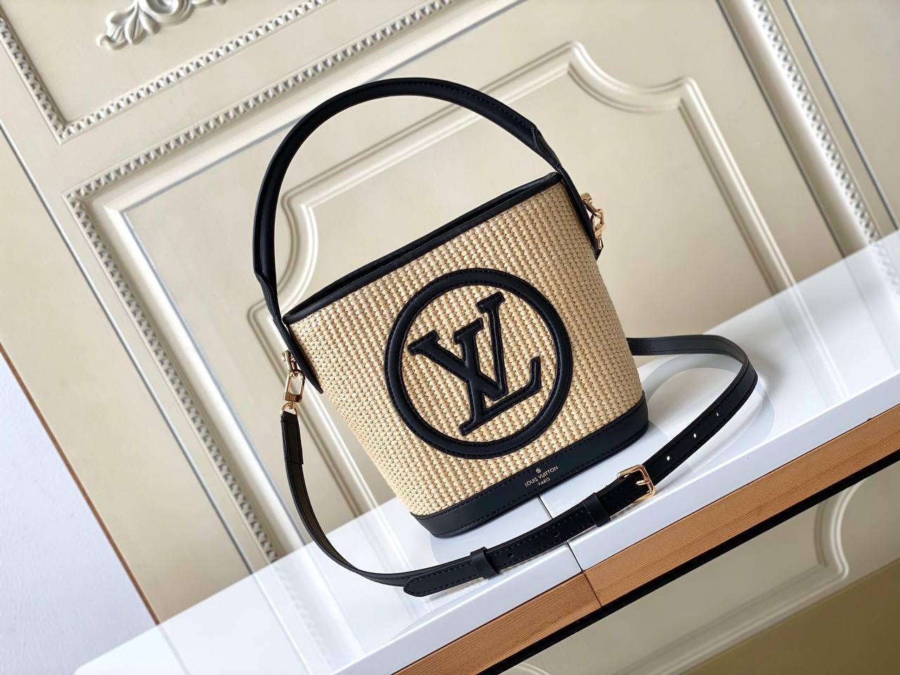 LV Petit Bucket Raffia Black For Women NEW