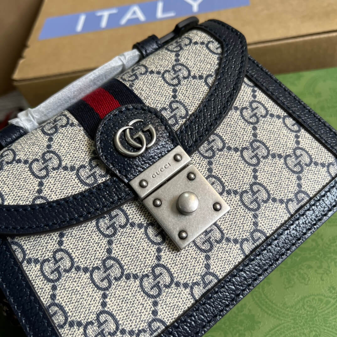 GC696180 shoulder bag blue/pvc?white/pvc?Khaki?brown Leather